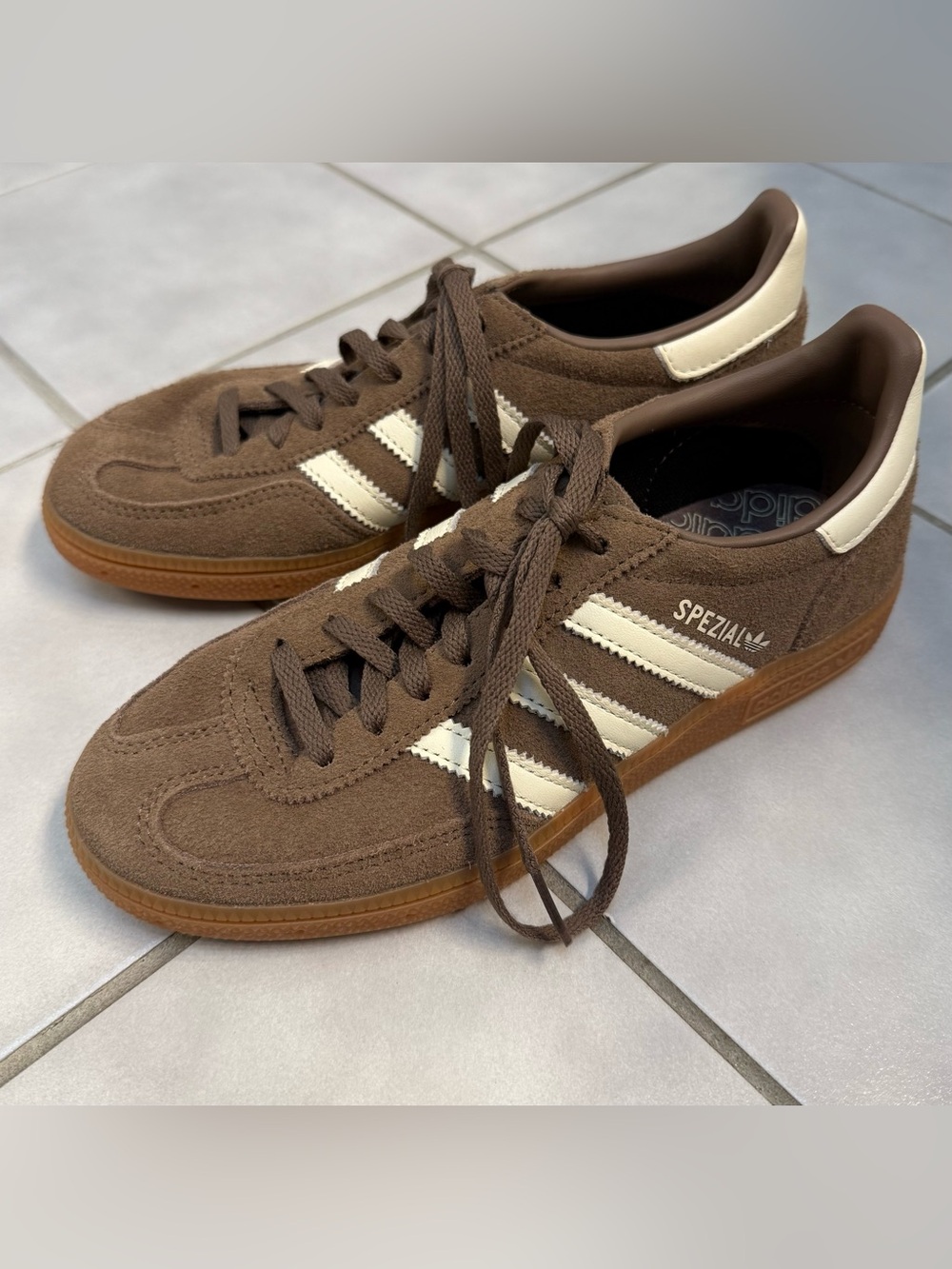 New Adidas Handball Spezial Sneakers Brown Suede Retro Cream Stripes Size 6
